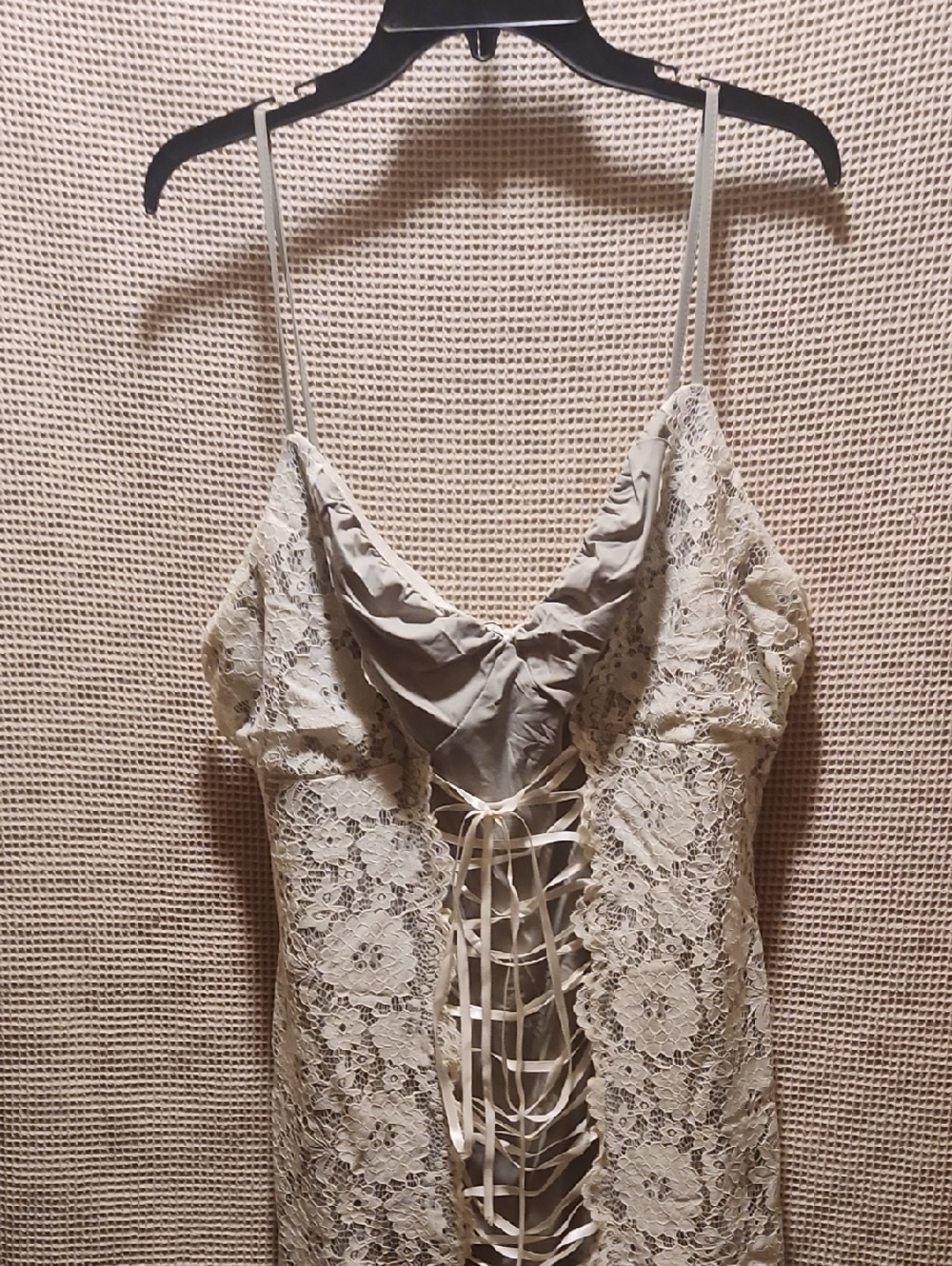 Fashion Nova Cream Lace-Up Mini Dress